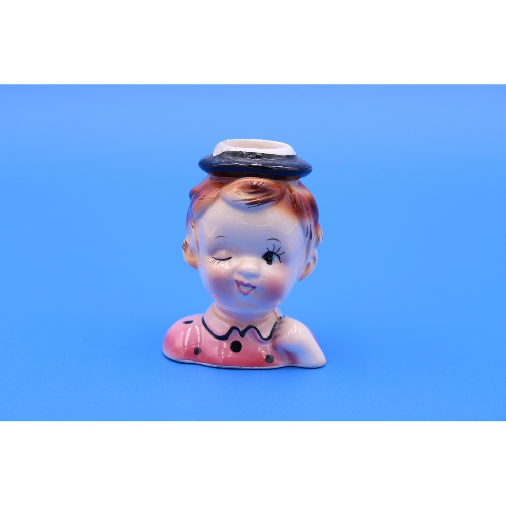 Vintage Winking Lady Head Candle Holder, Novelty Decor